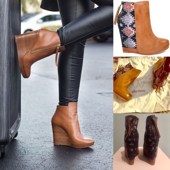 Ella Moss Shoes - Ella Moss Wedge, Cognac Colored Leather bootie